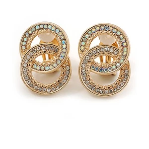 Clear/AB Crystal Infinity Clip On Earrings in Gold Tone Metal - 25mm Tall - Picture 1 of 6