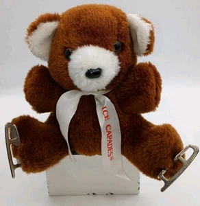 Vintage Eiskapaden Marke Plüsch Teddybär-Eiskapaden® Band am Hals, Metall Schlittschuhe - Bild 1 von 15
