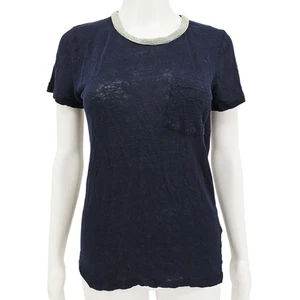 J. Crew Sparkle Neckline Linen Tee Navy Blue 8 - Picture 1 of 6
