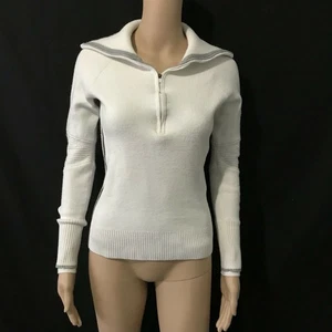 Athleta White Black Gray Quarter Zip Sweater Size Small - Picture 1 of 5
