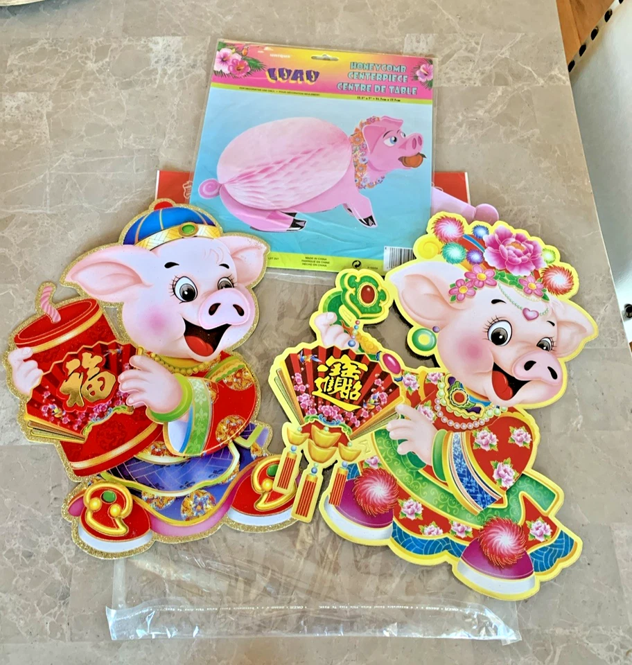 Año Nuevo Chino del Cerdo Fiesta Recortes Hogar Decoración Pared Niño Niña Brillo 3D Foto 1 de 4