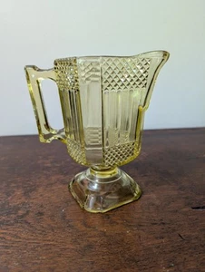 Antique EAPG Flint Glass Co Panel and Rib Pattern Yellow Creamer w/Handle, RARE - Picture 1 of 8
