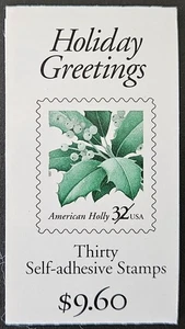 US Scott # BK265 - Booklet of 30 Stamps - Holiday Greetings - American Holly - Picture 1 of 1