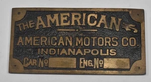 Vintage American Motors Co Indianapolis IN Automobile Brass Tag Emblem Nameplate - Picture 1 of 2