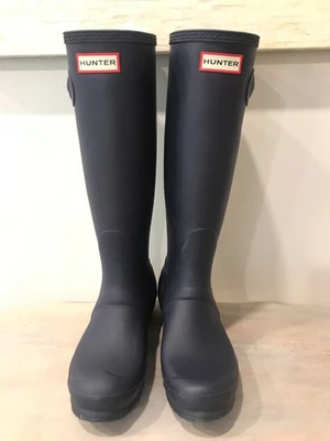HUNTER WOMEN'S NAVY BLUE/TURQUOISE CONTRAST KNEE HIGH RAIN BOOTS SIZE US 7 - Image 1 of 4