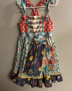 Matilda Jane Girls Dress Size 8 Bike Path Knot Wonderment Apples Back To School - Picture 1 of 11