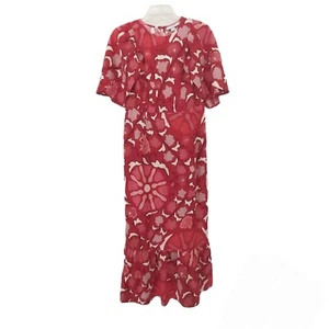 Rhode ärmelloses Kleid Größe 4 rot geblümt Leinen Midikleid - Bild 1 von 7