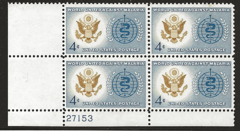 US Scott #1194, Plate Block #27153 1962 Malaria 4c FVF MNH Lower Left - Image 1 of 1