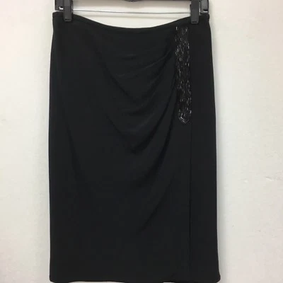 Ellen Tracy Women's Black Size 6 Skirt Beaded Faux Wrap Lined $278 NWOT Straight - Image 1 of 4