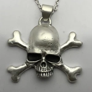 MJG STERLING SILVER ROAD KING SKULL & BONES PENDANT+ CHAIN. 44 gr. SLASH. BIKER. - Picture 1 of 7