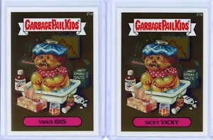 2013 Garbage Pail Kids Chrome OS1 VIRUS IRIS & SICKY VICKY 21A/B Set di carte base - Foto 1 di 1