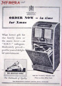 Vintage 'H.M.V.' Radiogram Advert : Original Small 1948 Print AD - Picture 1 of 1