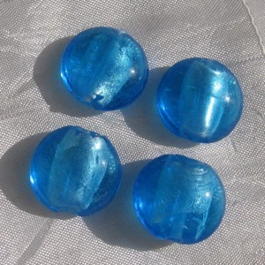 Lot 4 perles pastilles galets 20mm 2cm verre bleu azur moyen lampwork *L51 - Picture 1 of 2