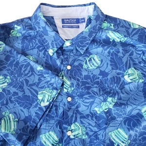NWT Nautica Men's Classic Fit Stretch Button-Down Shirt XXL Blue Tropical Fish - Picture 1 of 10