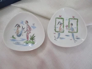 Set 2 '70's Rosenthal Peynet Triangular Trinket Dish Mermaid Fisherman germany - Picture 1 of 2