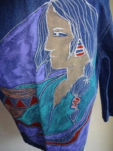 Womens Vintage Typhoons by Melissa Denim Jean Jacket S Handpainted Woman Pottery - Picture 1 of 8