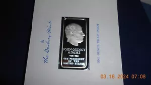 The Danbury Mint 1975 1-Oz Proof Ingot Silver US President John Quincy Adams - Picture 1 of 4