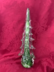 NEW FLAWLESS Glass MURANO Italy Crystal 13” Tiered Green Swirl CHRISTMAS TREE A - Picture 1 of 9
