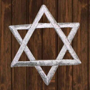 Silver Star of David Embroidered Patch — Iron On - Picture 1 of 1