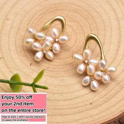 Natural Freshwater Pearl Earrings Bohemian Baroque Charm Dangle Drop 925 Silver - Image 1 of 4