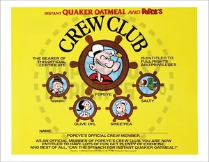 CERTIFICADO - CERTIFICADO POPEYE CREW CLUB - REIMPRESIÓN VINTAGE - Imagen 1 de 1