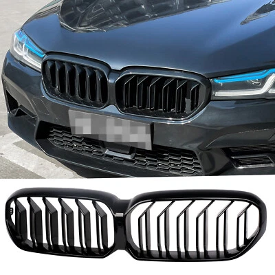 Kidney Grill Twin Bridge Fits BMW 5 Series G30 G31 2020- Piano Black - Image 1 of 4