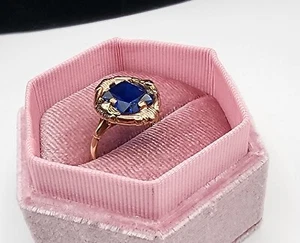 Antique 10K Yellow Gold Authentic Blue Topaz Ring Size 5 - Picture 1 of 9