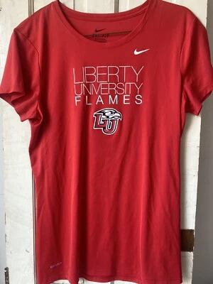 Nike Liberty University Flames Red Shirt Ladies XS Youth L Scoop Neck Dri Fit - Image 1 of 4