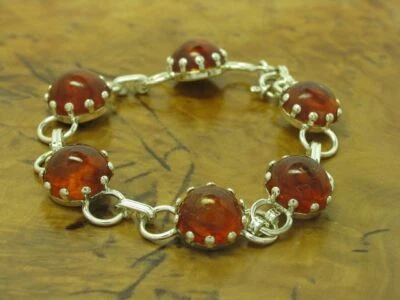 Bracciale In Argento 835 Con Decorazione In Ambra / Argento 925 / 12,2g / 18,5cm - Immagine 1 di 3
