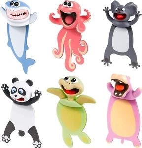 Zonon 6 Pieces Wacky Bookmarks Animal 3D Squashed Multicolor - Picture 1 of 6