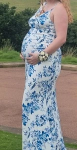 Club London; Blue Floral Maternity Cowl Neck Maxi Dress - Picture 1 of 8