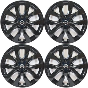 FITS 2014-2020 Nissan Rogue S # 519-17BLK + LOGO 17" Gloss Black Hubcaps SET/4 - Picture 1 of 7