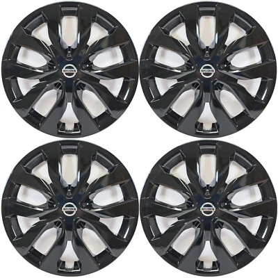 FITS 2014-2020 Nissan Rogue S # 519-17BLK + LOGO 17" Gloss Black Hubcaps SET/4 - Image 1 of 4