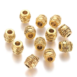 20pc Antique Golden Tibetan Alloy Barrel Beads Lead Free Mini Metal Spacer 8x8mm - Picture 1 of 2