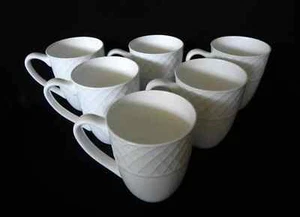 New Mikasa Trellis Set of 6 SIX Cups Mugs Bone China White 14 oz MIKASA - Picture 1 of 5