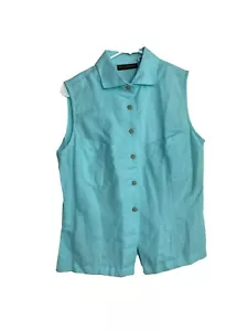 Harve Bernard Womens Top Blouse Sleeveless Linen Blend Button Front Green - Picture 1 of 7