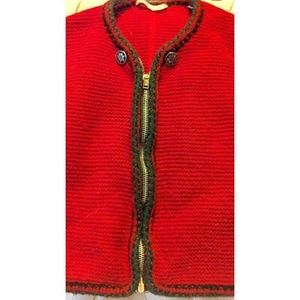 Vtg Christmas Cardigan Sweater 2T Hand Knit Wool Reine Wolle Edelweiss Button - Picture 1 of 9