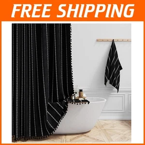 Linen Blend Bohemian Shower Curtain 72x84 Inches - Machine Washable Elegance - Picture 1 of 8