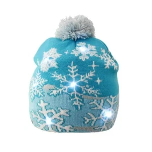 LED Leucht Schneeflocke Bommel Mütze NEU - Bild 1 von 10