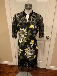 Abito tubino Erdem nero Kendi Cady stampa floreale con bordi in pizzo, taglia 12 - Foto 1 di 9