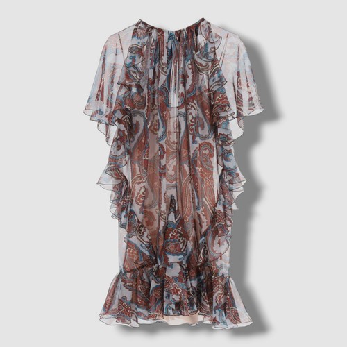 $1765 Dsquared2 abito donna marrone paisley midi taglia IT 44 US 8