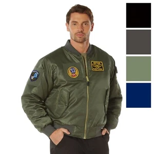 Mens Military Air Force Style MA-1 Flight Jacket with 5 Removable Patches - Picture 1 of 23