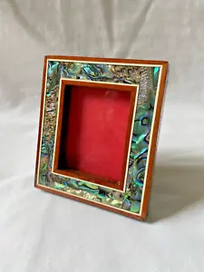 Egyptian Wood Paua Shell Inlaid Picture Frame Handmade Unique 3.75" X 3.25" #633 - Picture 1 of 4