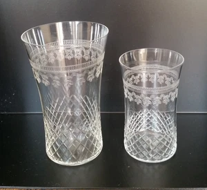 Antique Edwardian Pall Mall Lady Hamilton Etched Glass Tumblers x2 - Picture 1 of 8