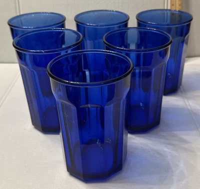 Luminarc Working Collection 5-1/2" Cobalt Blue Tumblers 10-panel France Set of 6 - Image 1 of 4