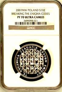 Poland Silver 10 Zlotych 2007 NGC PF 70 Ultra Cameo UNC Enigma Codes - Picture 1 of 2