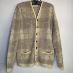 1960s Revere Shag-Rac Mohair Orlon Plaid Cardigan Sweater Rockabilly Grunge - Picture 1 of 11