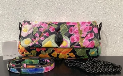 Kurt Geiger Small Long Kensington Leather 2 Straps Floral 10.5" x 5" x 2" New P4 - Image 1 of 4