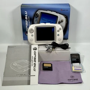 RARE GP32 BLU Console by GamePark In Box W 2 Memory Cards 128MB, Headphones, Rag - Picture 1 of 24