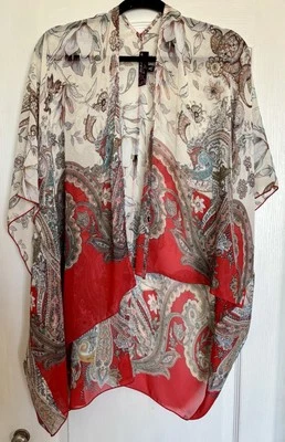XL Peck & Peck Komono Shawl Sheer Flowy Vest Coverup - Image 1 of 4